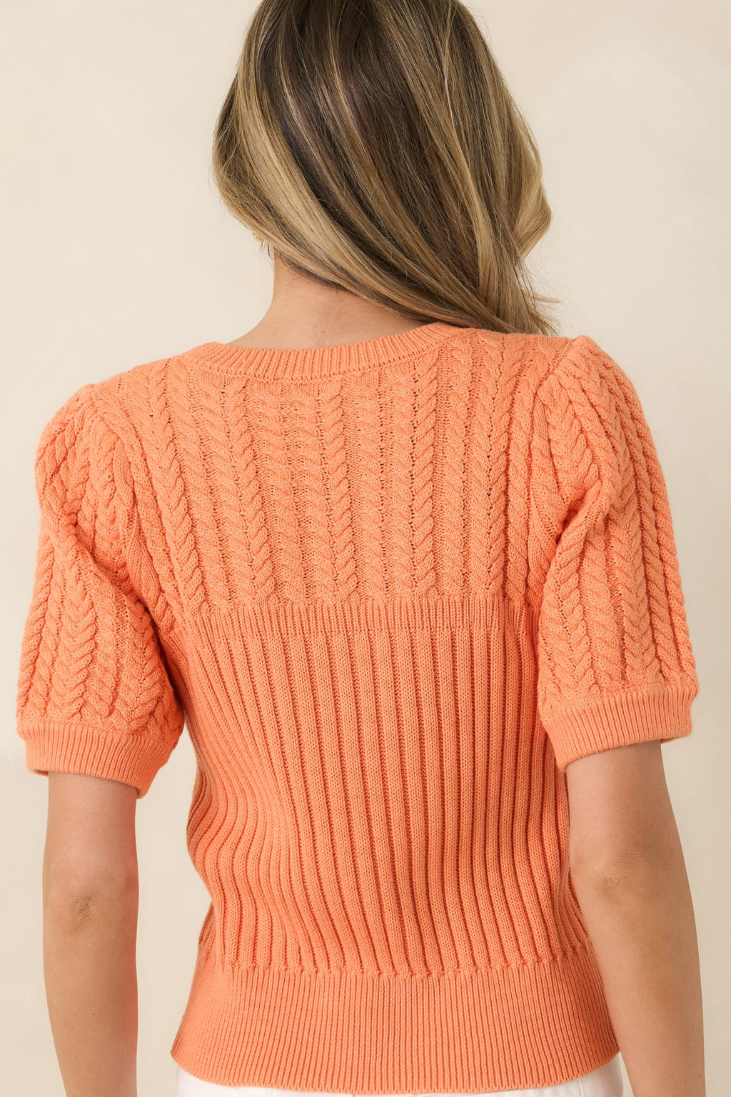 Don’t Doubt It Apricot Orange Cable Knit Short Sleeve Sweater