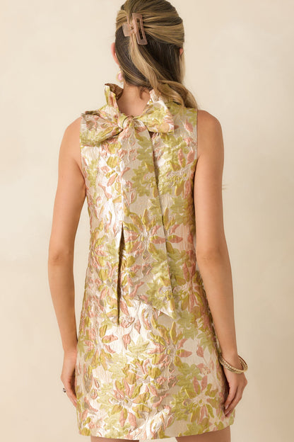 Prosperina Cecily Champagne Metallic Floral Jacquard Mini Dress