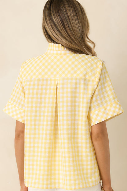 Plans in the Sunshine Yellow Gingham Cotton V-Neck Top