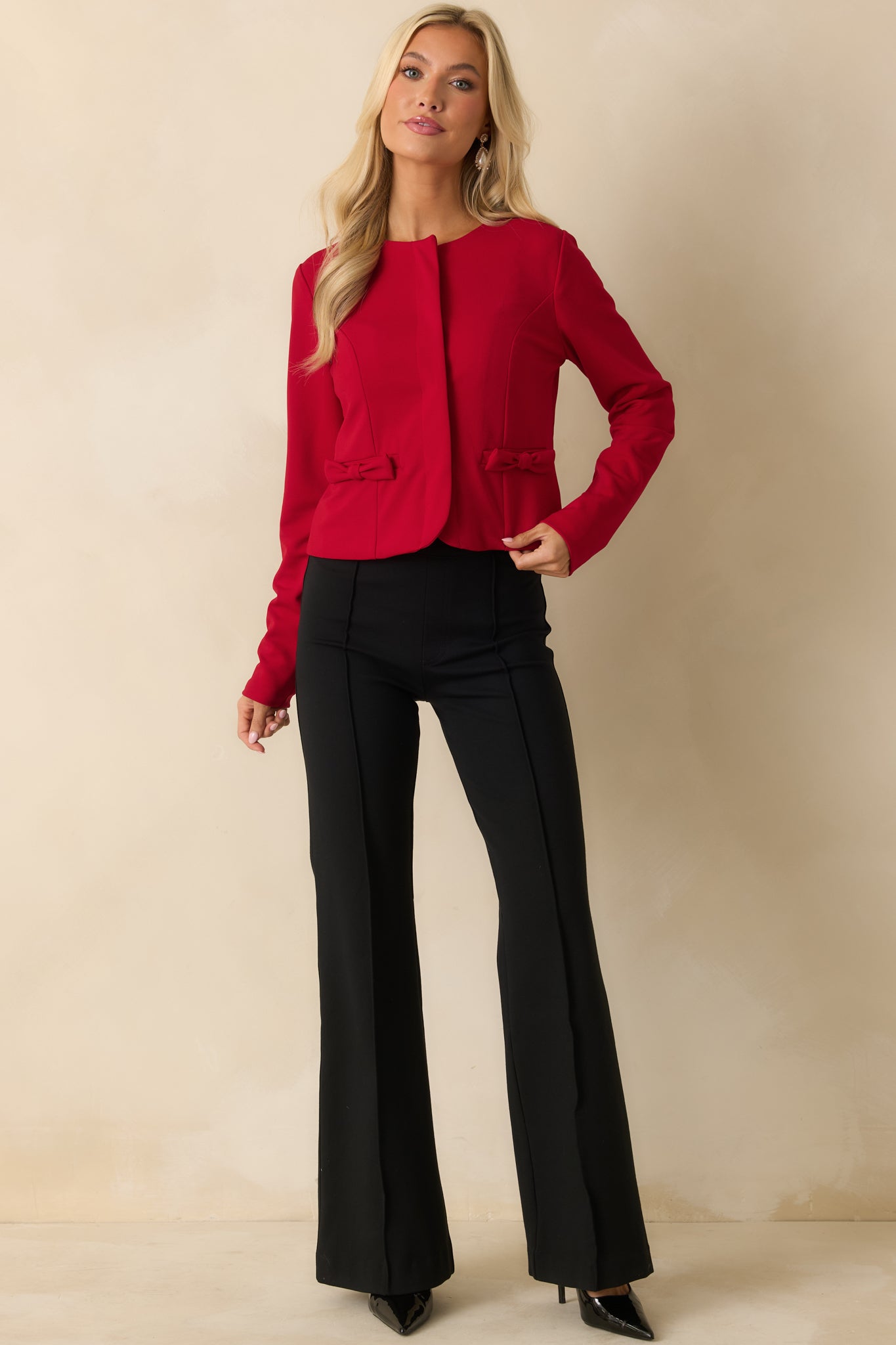 Bow On Top Red Tailored Bow Accent Jacket