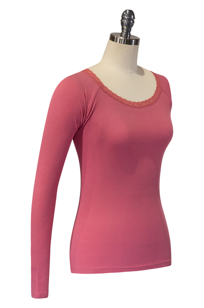 D'Amour Follies Scoop Neck Long Sleeve Top (Pink)