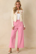 The Primrose Parlour Ivory Knit Pink Rose Embroidered Cardigan