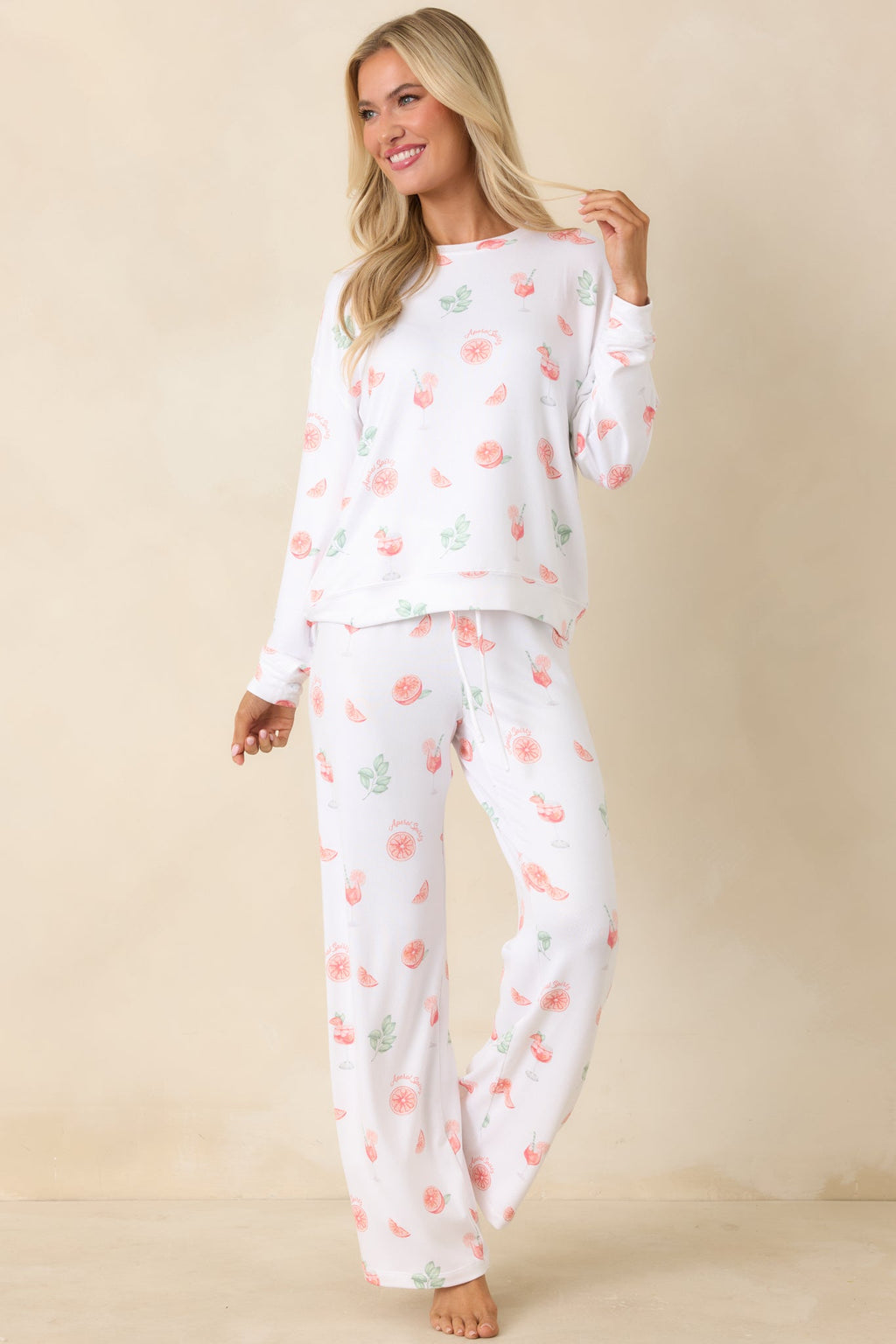 Z Supply White Spritz Long Sleeve Pajama Top