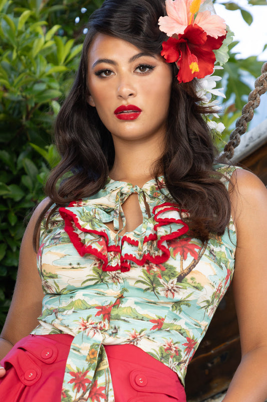 Tiki Island Frill Tie Top