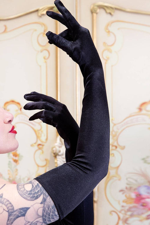 Night At The Opera Long Follies Gloves (Satin Black)