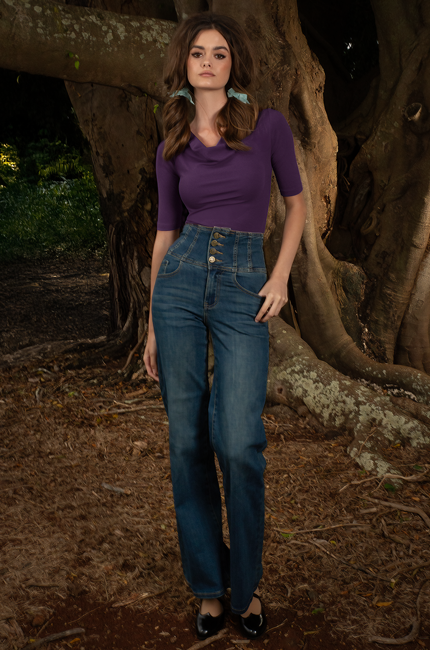 Manhattan Follies Cowl Neck Jersey Top (Purple)