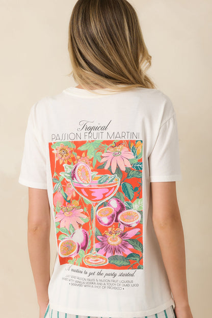 Z Supply Passion Martini White Cotton Boyfriend Tee