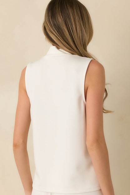 Ready to Jet Cloud White Sleeveless Mock Neck Tank Top