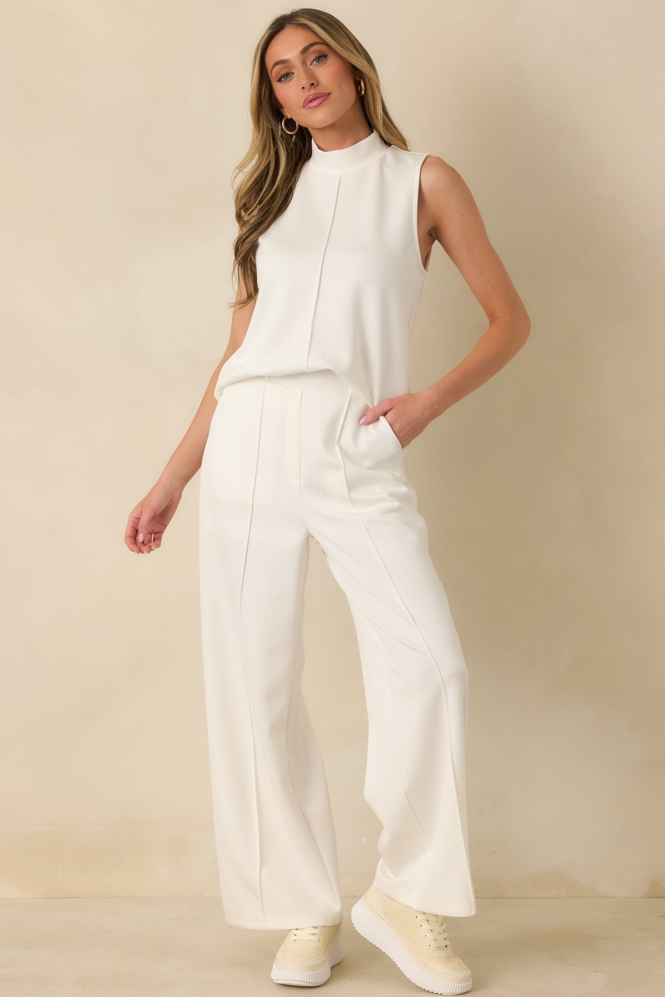 Ready to Jet Cloud White Sleeveless Mock Neck Tank Top