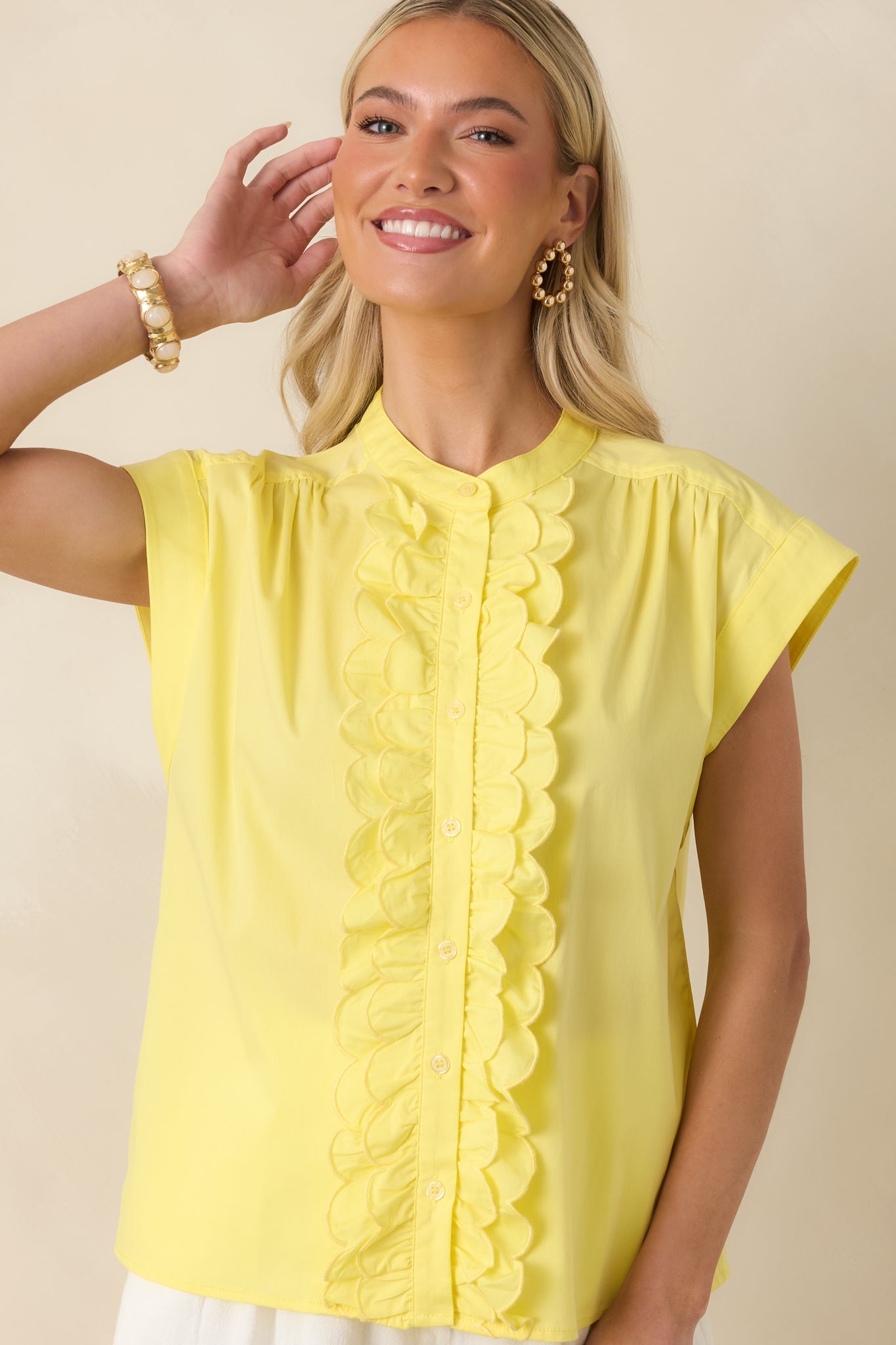 You Brighten My Day Yellow Scalloped Ruffle Top