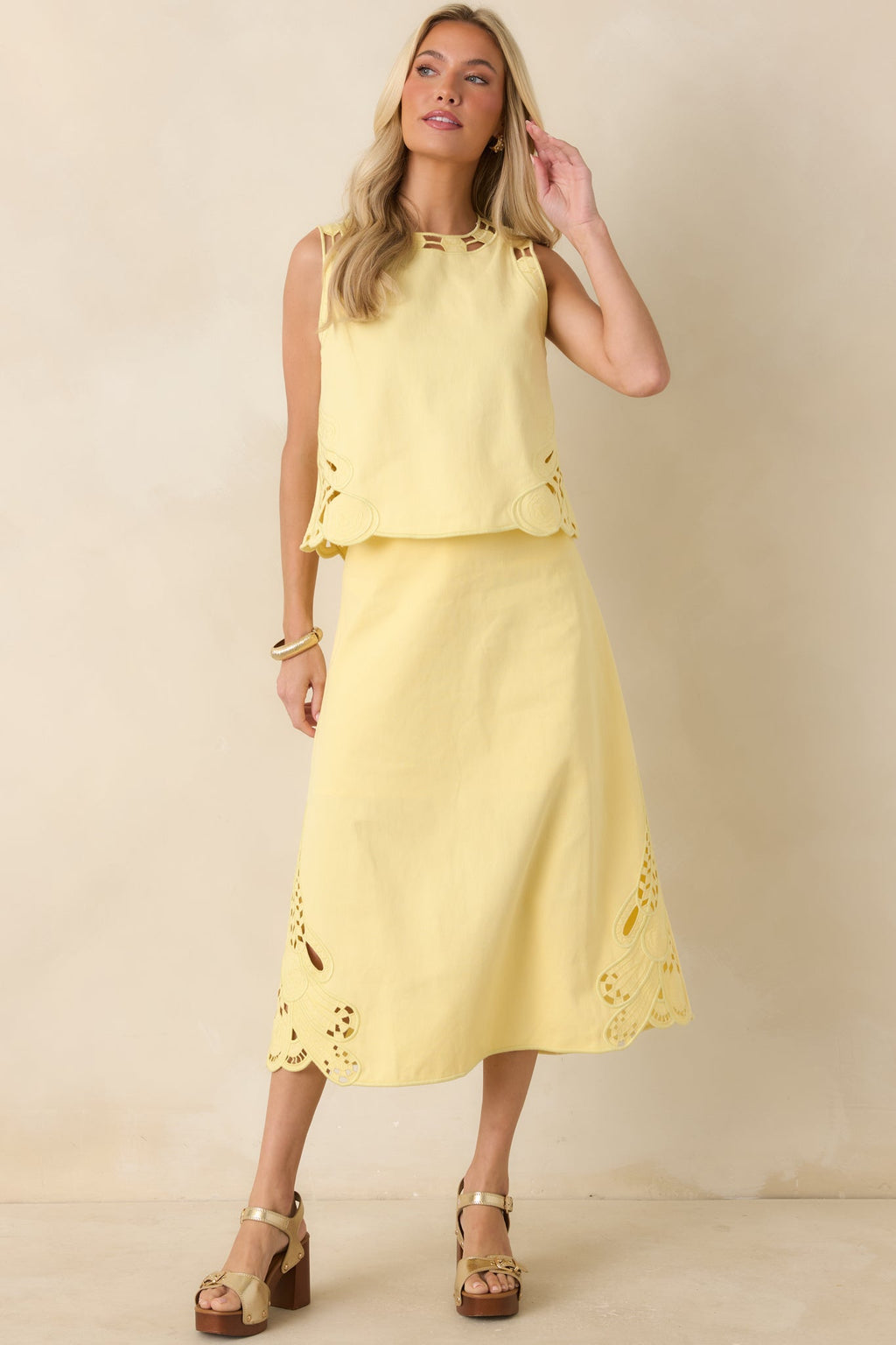 Just Imagine Yellow Cotton Cutwork Embroidery Top