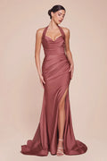 Ladivine Stretch Satin Halter Fitted Dress