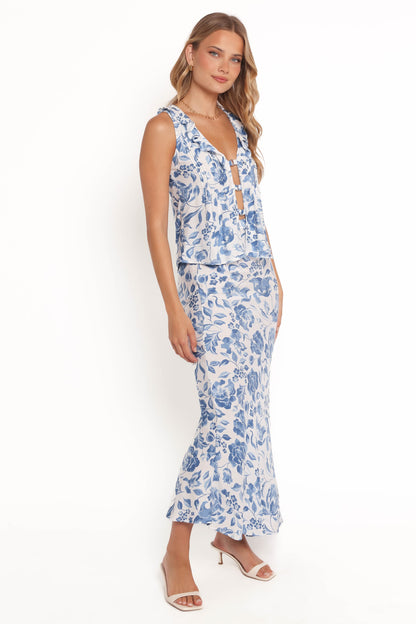 Claud Maxi Skirt - Blue White Floral