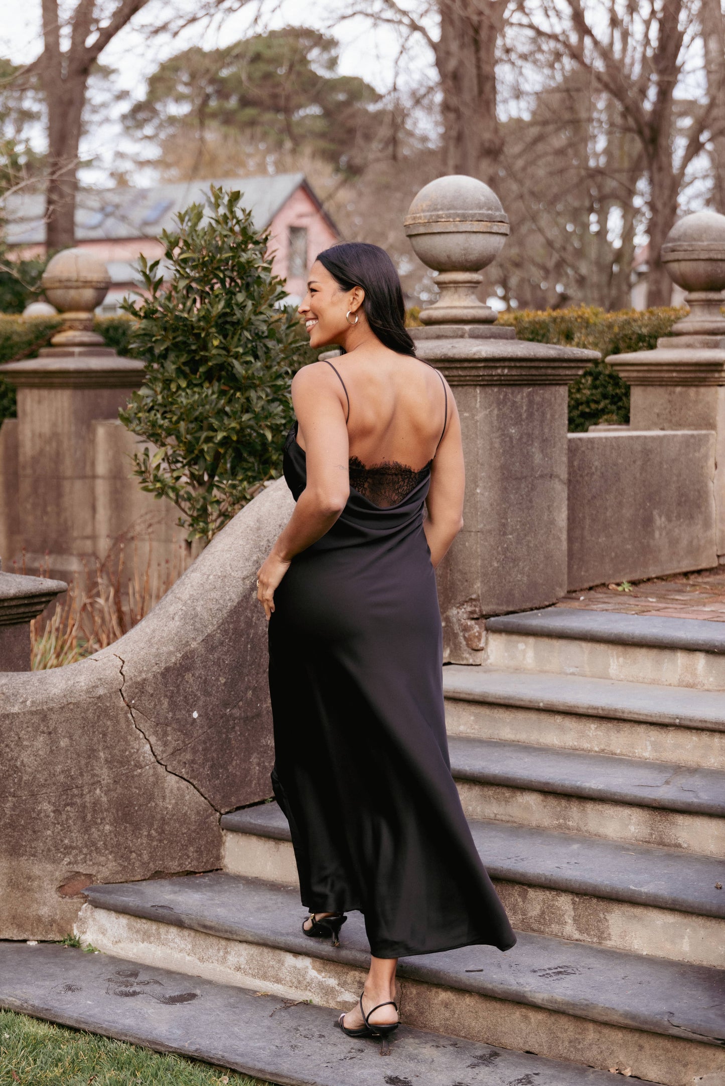 Evana Lace Maxi Dress - Black