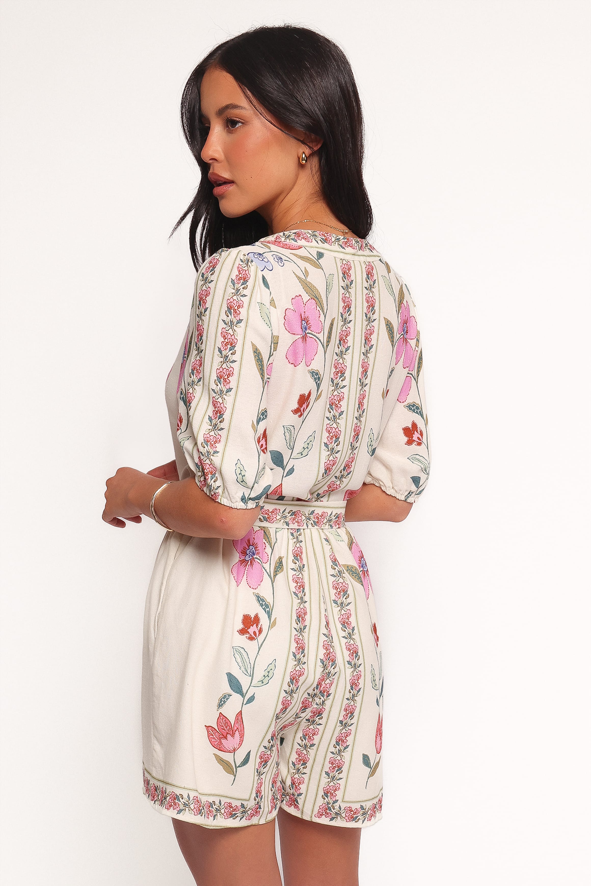 Ginger Tie Waist Romper - Pink Multi