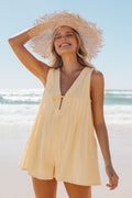 Kallie Tie Front Romper - Butter Yellow