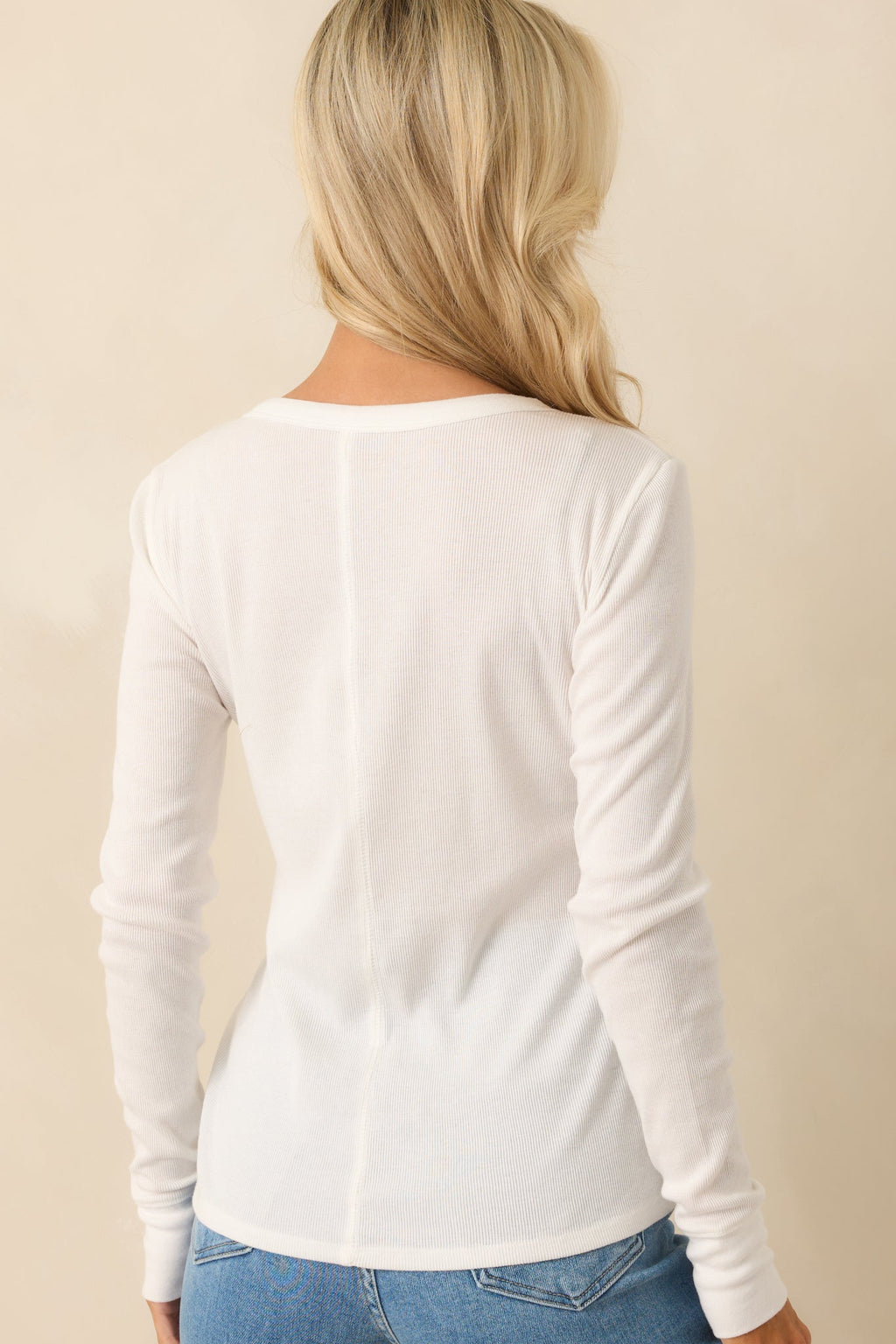 Everyday Envy Ivory Ribbed Cotton Long Sleeve Henley Tee